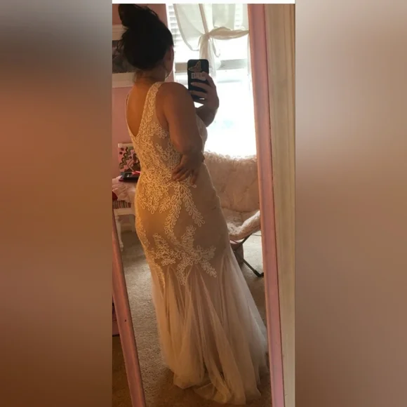 Betsy & Adam's New glamorous gown Ivory And Nude Sz S/M - Picture 2 of 13